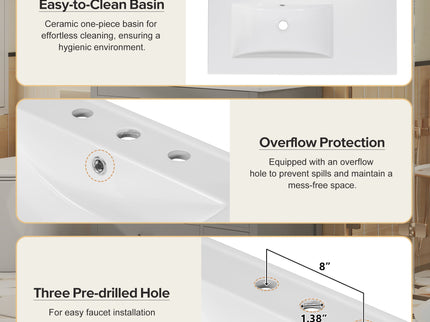 Bathroom Vanity With Sink Combo, 2 Soft Close Doors And 5 Drawers
