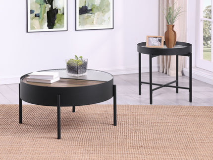 Rafael - 2 Piece Coffee Table Set With Sliding Storage - Tan / Black