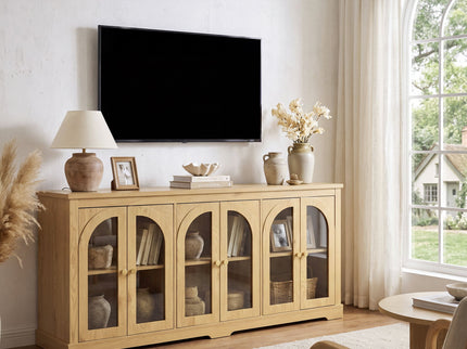 Modern Arched Glass Sideboard With 6 Doors, Buffet Cabinet With Storage And Adjustable Shelves