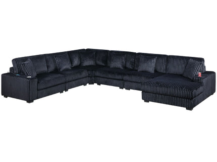 6 Piece Modular Sectional Sofa Set Upholstered Living Room Plush Couch With Cup Holders And USB Port - Black