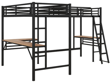 Twin Loft Bed With 2 Built In Desks, Mission Style - Black