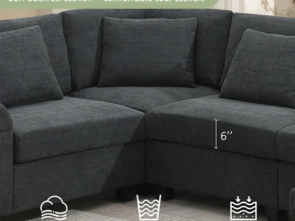 U Shaped Sectional Sofa 6 Seat Couch Set With Oversized Ottoman, Hidden Armrest Storage And Cup Holders USB Charging Ports Wide Seat Sofa