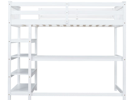Loft Bed With Storage Shelves And Under Bed Desk
