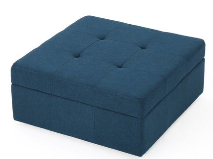 Flip Top Ottoman With Tufted Waffle Stitch And Rolling Casters - Navy Blue