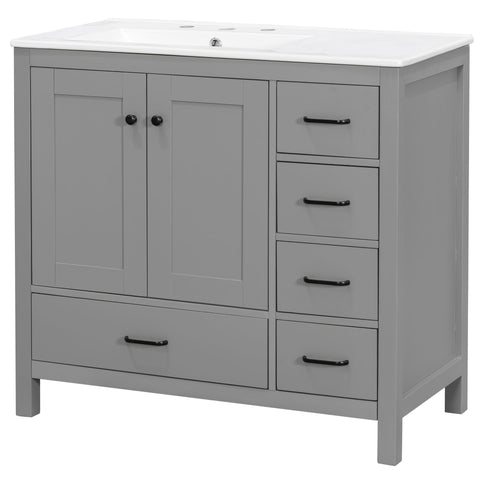Bathroom Vanity With Sink Combo, 2 Soft Close Doors And 5 Drawers