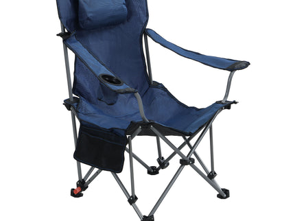 Outdoor Camping Chairs Folding Portable Adjustable Reclining Chair With Side Pockets & Cup Holder - Dark Blue