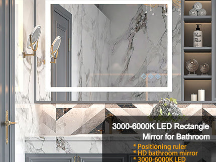 3000-6000K LED Bathroom Mirror With Lights, Anti-Fog Dimmable Lighted Wall Mounted Vanity Mirror Master Bath Modern Makeup (Only Mirrors, Not Cabinets) Horizontal & Vertical