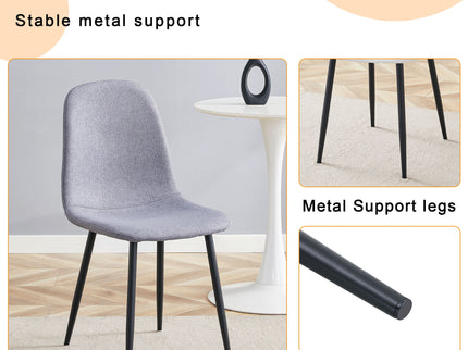 Luxury Simple Chair Linen Cotton High Resilience Dining Chair With Black Metal Legs (Set of 4) - Light Gray
