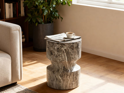 Outdoor Geometric Round End Table - Marble