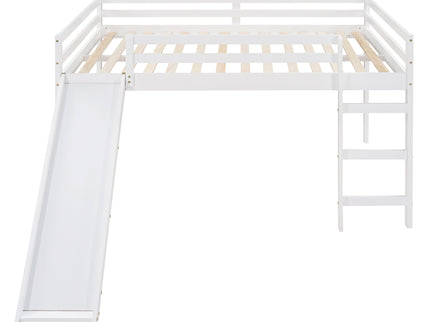 Full Loft Bed With Slide, Multifunctional Design - White