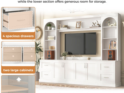 Arched Entertainment Center Wall Unit With Drawers, TV Stand