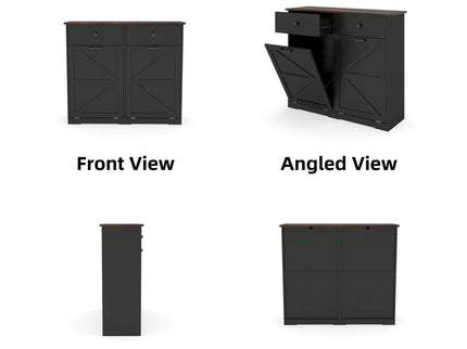 Double Tilt Out Trash Cabinet With Hideaway Drawer And Barn Door Style