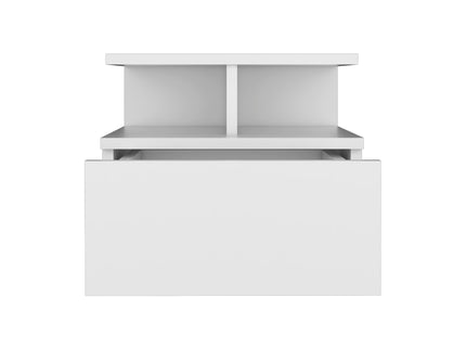Floating Nightstand Wall Mounted With Single Drawer And 2 Tier Shelf - White