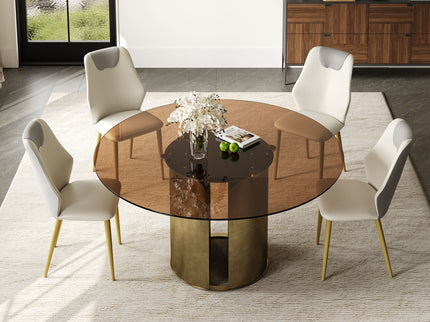 Modern Round Dining Table Set With Glass Top And Steel Legs