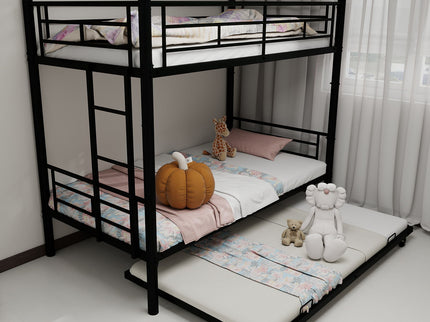 Metal Bunk Bed For Kids, Convertible Bedframe With Ladders & Guardrail