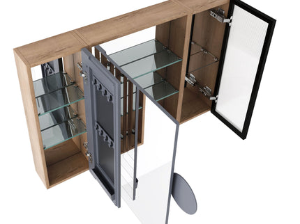 Wall Mounted Bathroom Mirror Cabinet With Soft Close Door, Adjustable Shelves - Imitative Oak