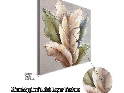 Botanical Leaf Wall Art, Textured Canvas Painting With Accents, Framed Decor For Living Room (Set of 2) - Green Leaf