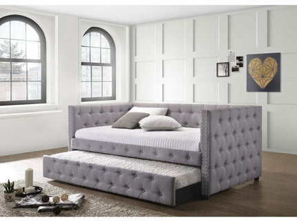 Cross - Upholstered Twin Daybed With Trundle - Gray
