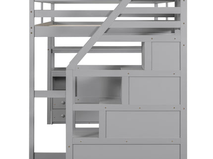 Loft Bed With Desk, Shelves, 2 Drawers, Storage Staircase