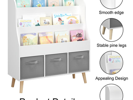 Bookshelf With 3 Bins, Storage Shelf For Toys And Books