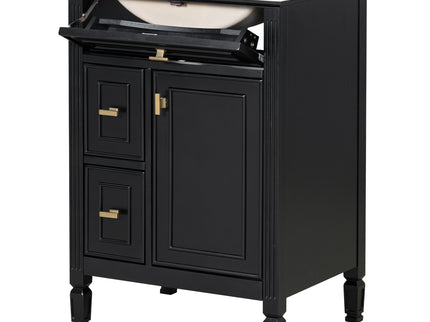 Bathroom Vanity With Sink, Flip Drawer, 2 Drawers, Adjustable Shelf
