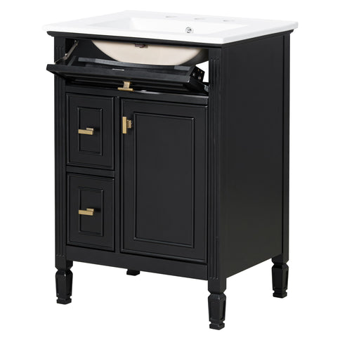 Bathroom Vanity With Sink, Flip Drawer, 2 Drawers, Adjustable Shelf