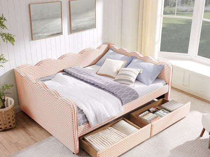 Gingham Daybed & USB Charging Port, Wave Shaped Design