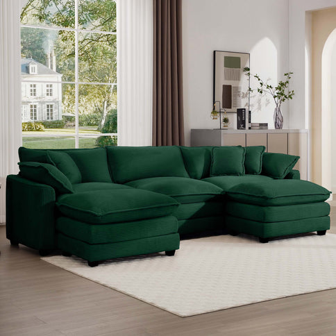Modern Modular Cushion Sofa With Ottoman, Low Back, Deep Seating Sofa Set