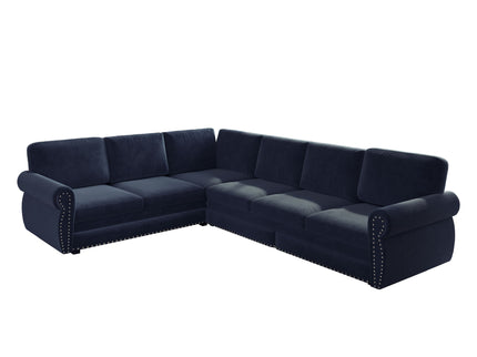 L-Shaped Sofa Couch With Pull Out Bed With Nailhead Trim & Rolled Arm