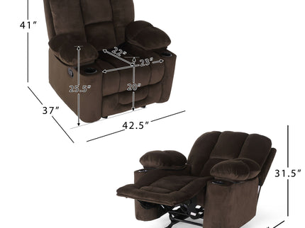 Luxurious Manual Recliner Chair With Skin-Friendly Fabric And Dual Cup Holders