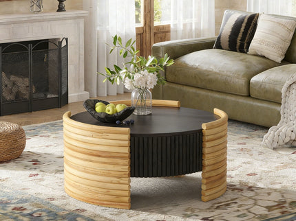Modern Colorblocked Striped Coffee Table With Flip Top Storage