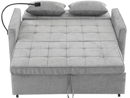 Pull-Out Sleeper Sofa With Reversible Backrest Cushion, Side Pockets, 2 USB Ports And A Phone Holder For Living Room