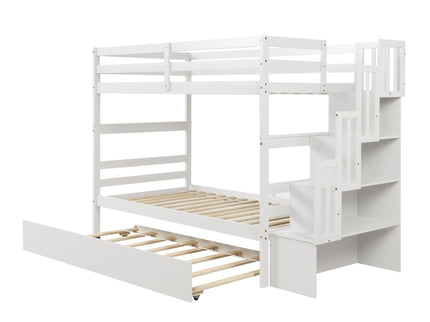 Twin Over Twin Bunk Beds With Twin Trundle And Stairway Storage Function