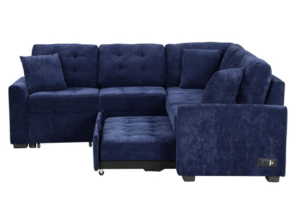 L-Shape Sofa Bed Pull-Out Sleeper Sofa With Wheels, USB Ports, Power Sockets For Living Room