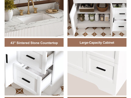 Bathroom Vanity Set, Fluted Cabinet, Soft Close Doors & Drawers, 3 Faucet Holes, Sink Included - White