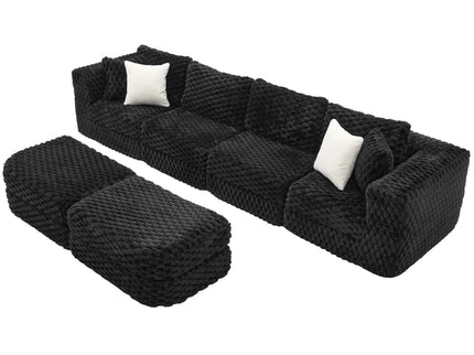 Modular Sectional Sofa, Boneless Couch With 2 Movable Ottomans