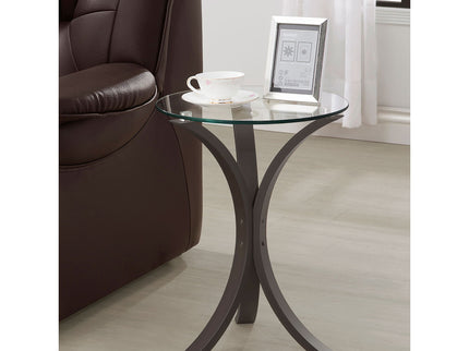 Helena - Round Glass Top Accent Side Table - Cappuccino