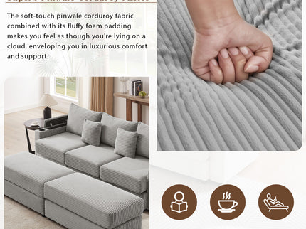 Modern Style Loveseat Sofa Sectional Sofa Couch With Storage Space, A Movable Ottoman, Two USB Ports, Two Cup Holders, A Phone Holder For Living Room