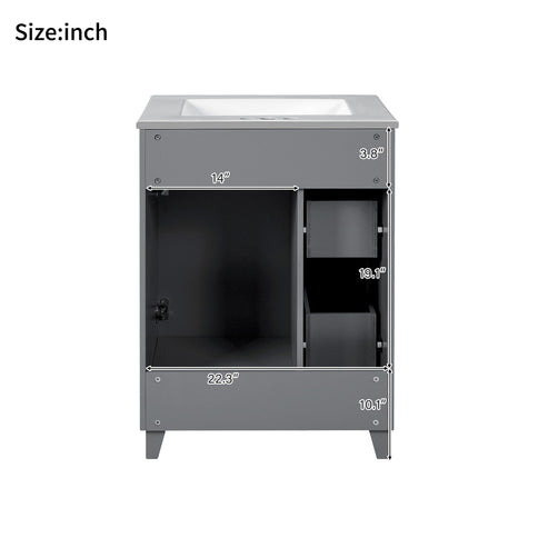 Transitional Style Bathroom Vanity Cabinet With Ceramic Sink