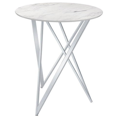 Halverson - Round Top Bar Table - White / Silver
