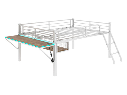Loft Bed With Built In Desk, LED Light Strip