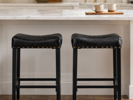 Bar Stool With Brass Nailhead Trim (Set of 2) - Black