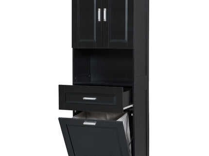 Tall Bathroom Cabinet With Tilt-Out Laundry Basket And Upper Storage