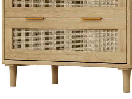 3 Drawer Storage Cabinet With Rattan Drawers For Bedroom, Living Room - Oak