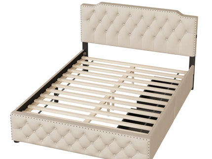 Upholstered Platform Bed With 2 Drawers And 2 Sets Of USB Ports On Each Side, Fabric
