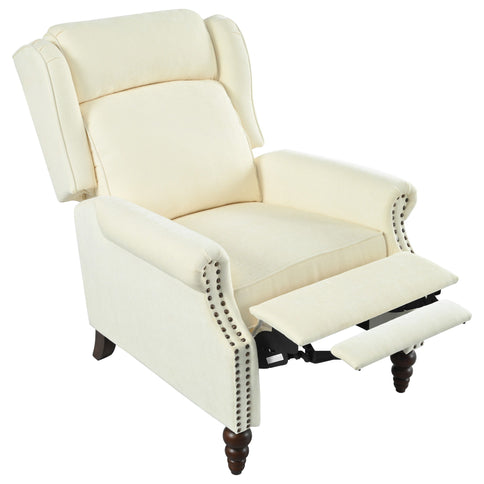 Push Back Recliner Chair Upholstered Recliner Armchair With Classic Wing Back And Solid Gourd-Shaped Legs