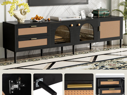 TV Stand With App-Controlled LED Lights, 2 Drawers & Door Storage