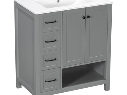 Bathroom Vanity With Sink Top, Bathroom Vanity Cabinet With 2 Doors And 2 Drawers, Open Shelf