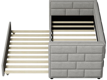 Upholstered Twin Size Daybed With Trundle, Padded Back And Sides - Gray