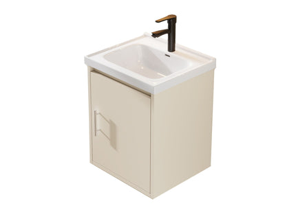 16" Floating Bathroom Vanity Combo, Wall Mounted Cabinet With Sink & Soft Close Doors For Small Bathrooms - Khaki